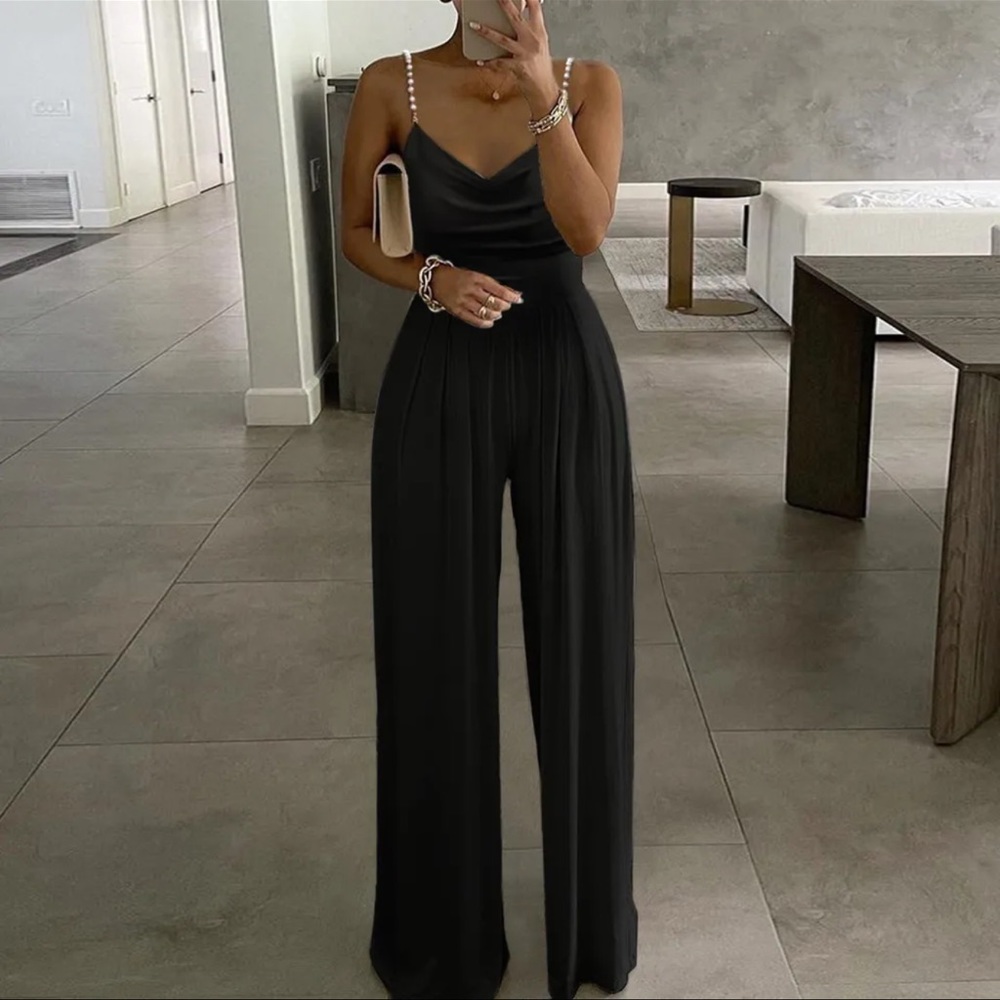 Black Jumpsuit with pearl straps